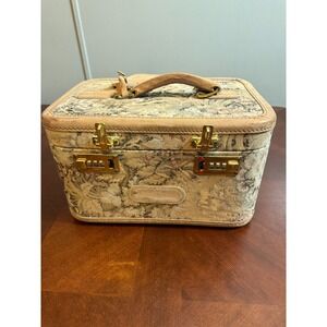 Vtg 70' Floral Tapestry Train Case PRESTO Locks Vanity Travel Makeup Luggage Bag